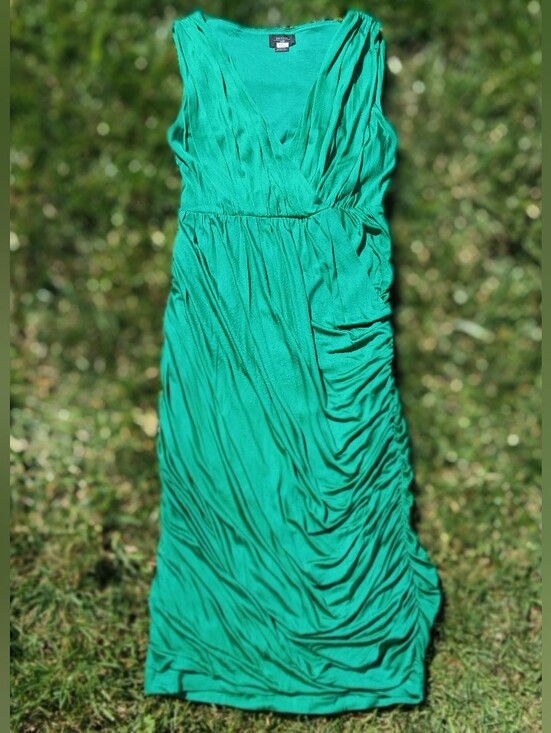 Deletta Dresses & Skirts - Anthropologie Goddess Drape Ruched Midi Dress S Deep V Neck Date Night Cocktail
